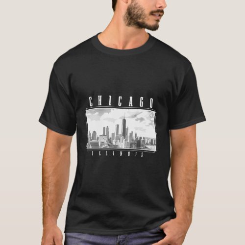 Chicago Illinois Skyline Pride Black White Chicago T_Shirt