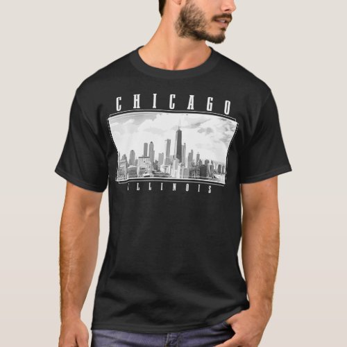 Chicago Illinois Skyline Pride Black  White Vinta T_Shirt
