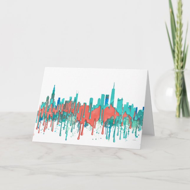 Chicago Illinois Skyline-SG-Jungle Holiday Card (Front)