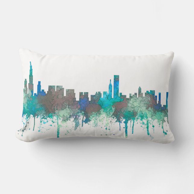 Chicago Illinois Skyline-SG-Jungle Lumbar Pillow (Front)