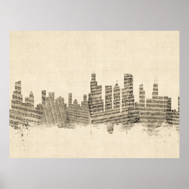 Chicago Illinois Skyline Sheet Music Cityscape Poster (Front)