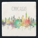 CHICAGO, ILLINOIS SKYLINE SP - STONE COASTER<br><div class="desc">Product featuring a Chicago skyline</div>