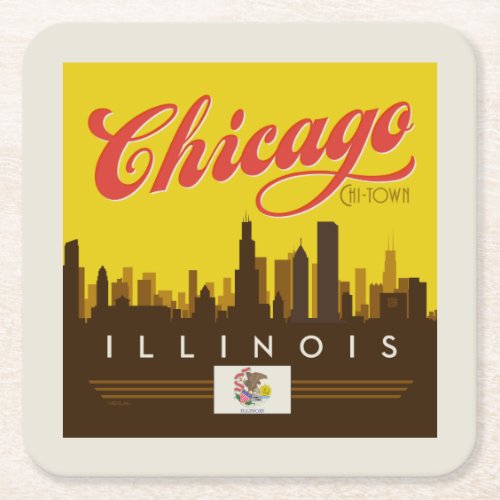Chicago Illinois Skyline Square Paper Coaster