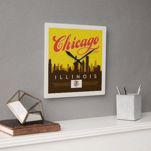 Chicago Illinois Skyline Square Wall Clock