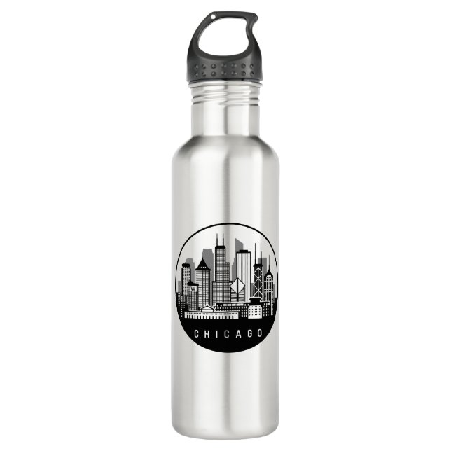 Chicago Illinois Skyline Stainless Steel Water Bottle (Front)