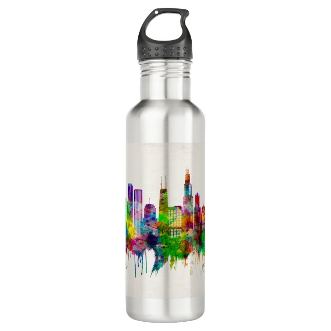 Chicago Illinois Skyline Stainless Steel Water Bottle (Front)