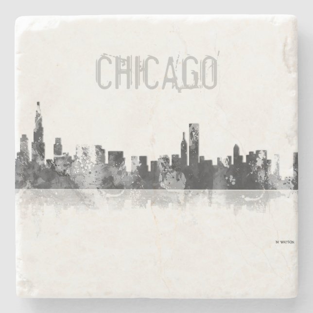 CHICAGO ILLINOIS SKYLINE - stone drinks coaster (Front)