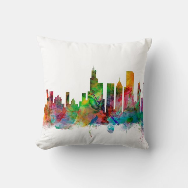 Chicago Illinois Skyline Throw Pillow (Front)