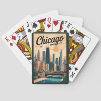 Chicago Illinois Skyline Travel Art Vintage