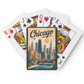 Chicago Illinois Skyline Travel Art Vintage Poker Cards
