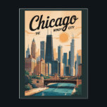 Chicago Illinois Skyline Travel Art Vintage Postcard<br><div class="desc">Chicago retro vector travel design. Chicago,  the Windy City of Illinois,  is famed for its iconic skyline,  world-class architecture,  and vibrant cultural scene.</div>