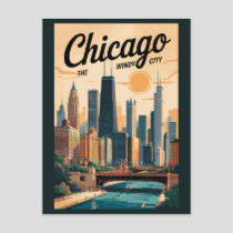 Chicago Illinois Skyline Travel Art Vintage Postcard