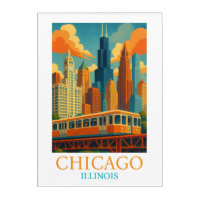 Chicago Illinois Skyline Vintage Art Travel