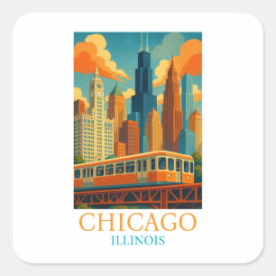 Chicago Illinois Skyline Vintage Art Travel Square Sticker