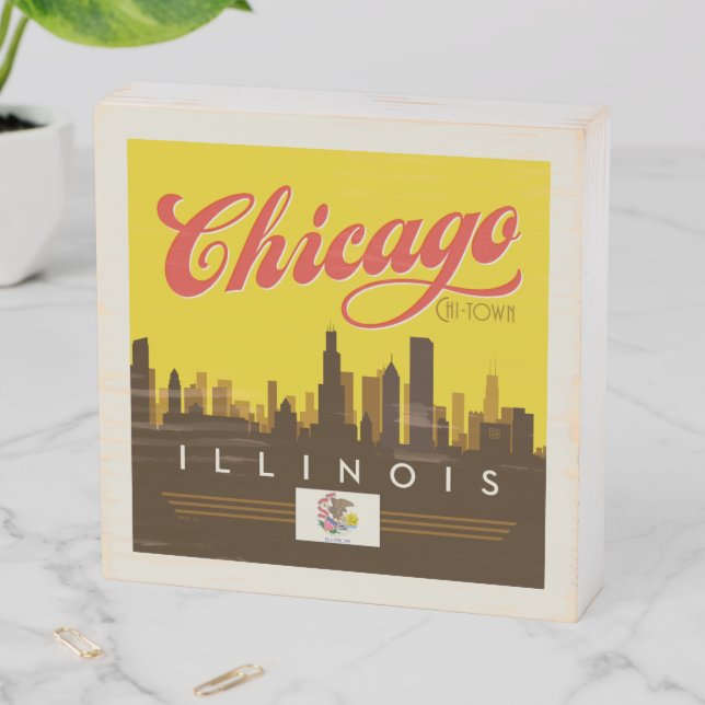 Chicago Illinois Skyline Wooden Box Sign (In Situ Horizontal)