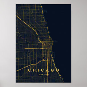 Chicago Illinois Stylized Map Print   Modern Highl