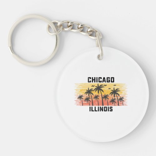 Chicago Illinois Summer Retro VIntage Vacation Keychain