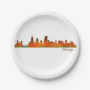 Chicago Illinois U.S. City skyline v01 Paper Plates