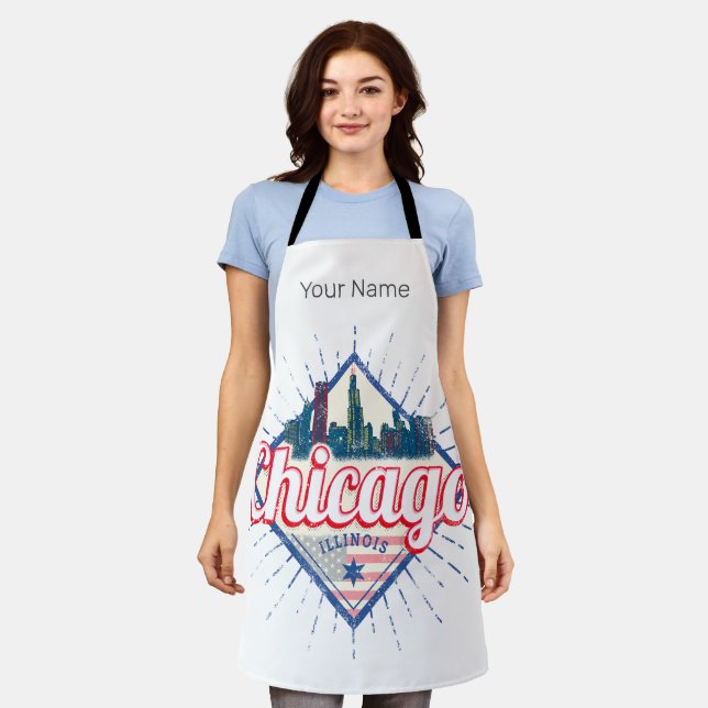 Chicago Illinois United States Retro Skyline USA Apron (Worn)