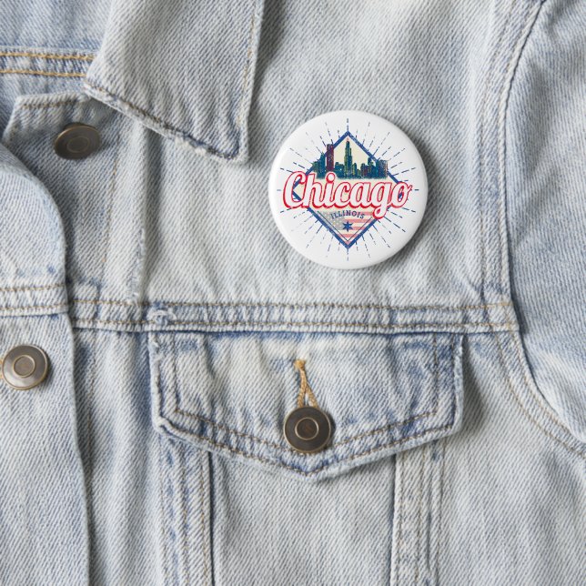 Chicago Illinois United States Retro Skyline USA Button (In Situ)