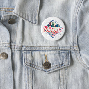 Chicago Illinois United States Retro Skyline USA Button