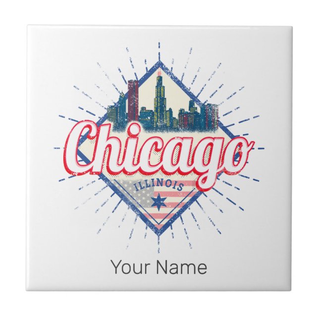 Chicago Illinois United States Retro Skyline USA Ceramic Tile (Front)