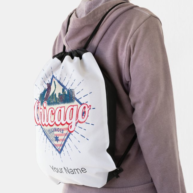 Chicago Illinois United States Retro Skyline USA Drawstring Bag (Insitu)