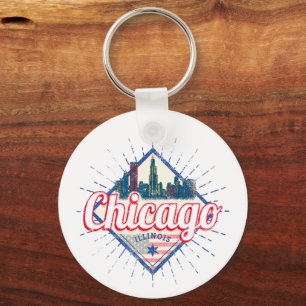 Chicago Illinois United States Retro Skyline USA Keychain