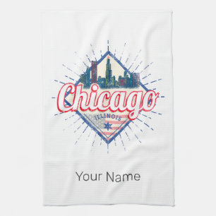Chicago Illinois United States Retro Skyline USA Kitchen Towel