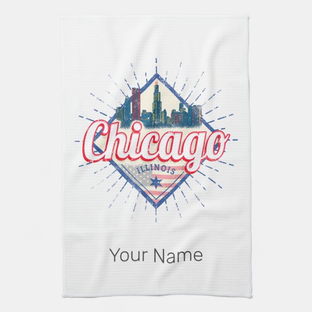 Chicago Illinois United States Retro Skyline USA Kitchen Towel (Vertical)