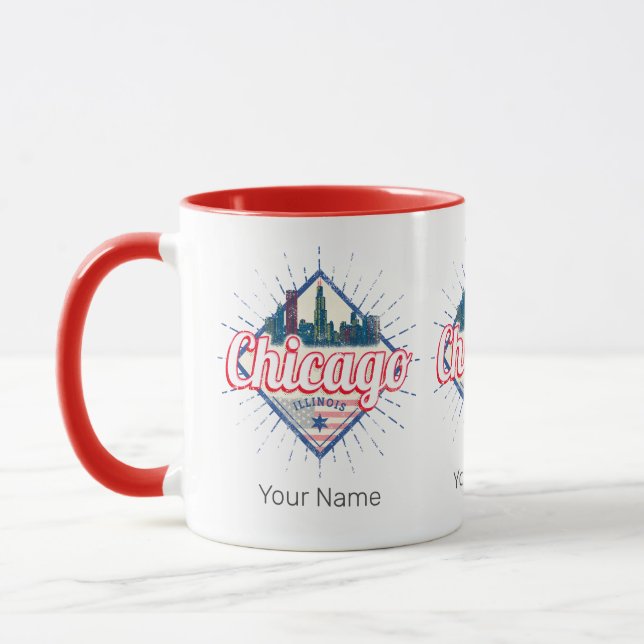 Chicago Illinois United States Retro Skyline USA Mug (Left)