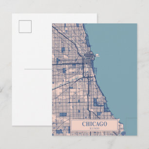 Chicago Illinois USA Breezy City Map Travel Postcard