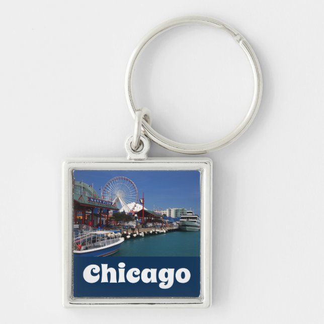 Chicago Illinois USA - Chicago Skyline Navy Pier Keychain (Front)