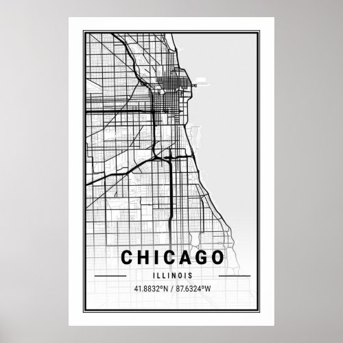 Chicago Illinois USA City Travel City Map Poster