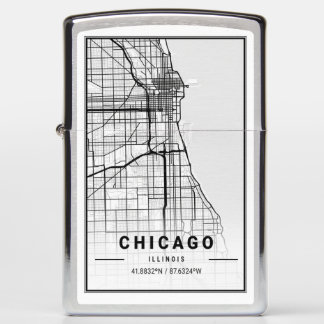 Chicago Illinois USA City Travel City Map Zippo Lighter