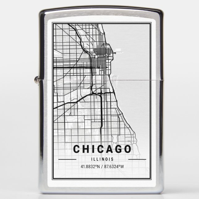 Chicago Illinois USA City Travel City Map Zippo Lighter (Front)