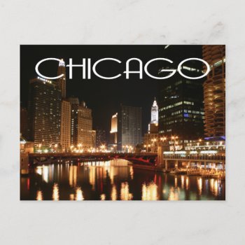 Chicago Illinois Usa - Night Chicago Skyline Postcard by merrydestinations at Zazzle