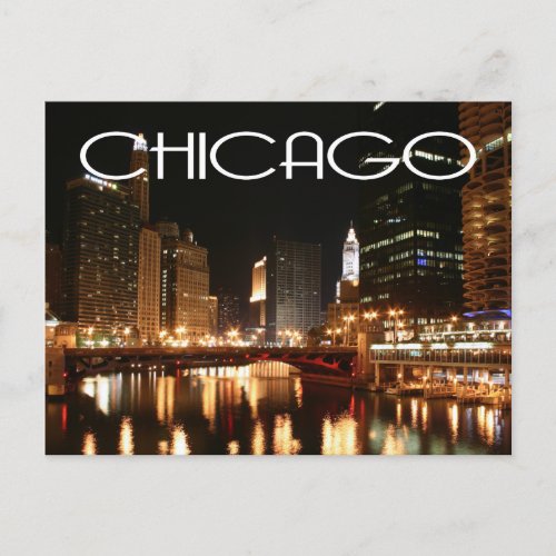Chicago Illinois USA _ Night Chicago Skyline Postcard