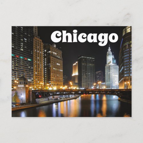 Chicago Illinois USA _ Night Chicago Skyline Postcard