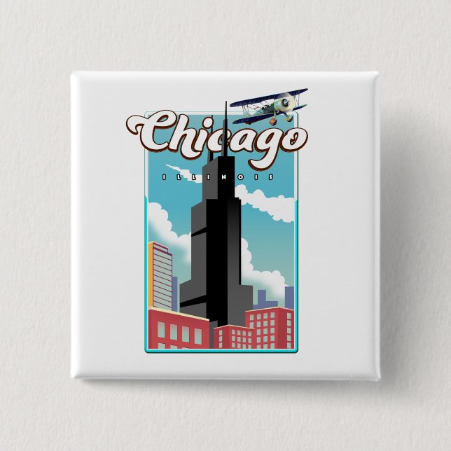 Chicago Illinois USA travel poster Button (Front)