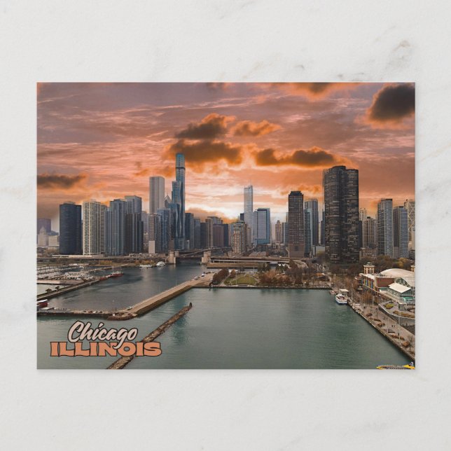 Chicago Illinois View During Sunset Postcard (Front)