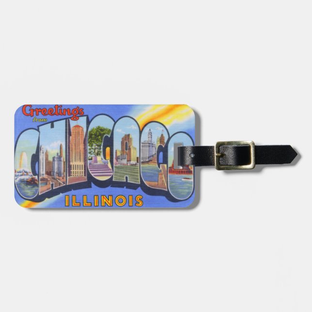 Chicago Illinois Vintage Luggage Tag (Front Horizontal)