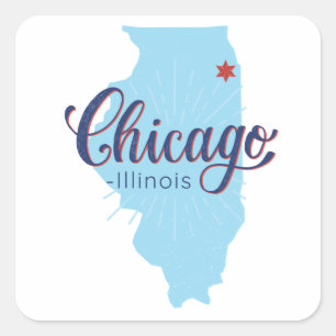 Chicago Illinois Vintage Map Square Sticker
