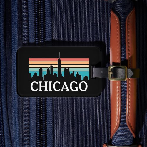 Chicago Illinois Vintage Retro Sunset Skyline Luggage Tag