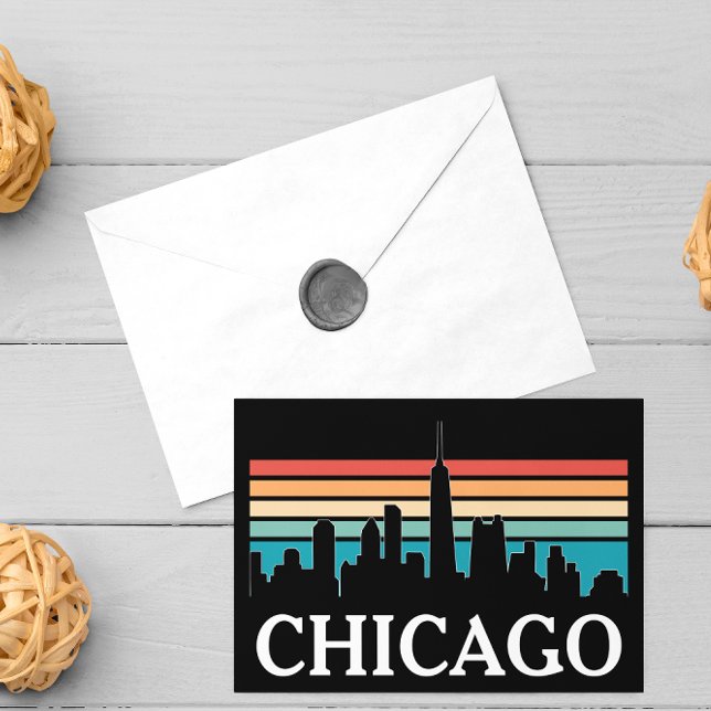 Chicago Illinois Vintage Retro Sunset Skyline Postcard (chicago retro sunset skyline postcard)