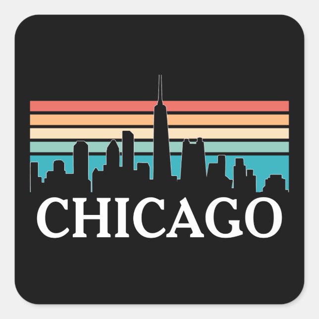 Chicago Illinois Vintage Retro Sunset Skyline Square Sticker (Front)