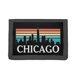Chicago Illinois Vintage Retro Sunset Skyline Tri-fold Wallet