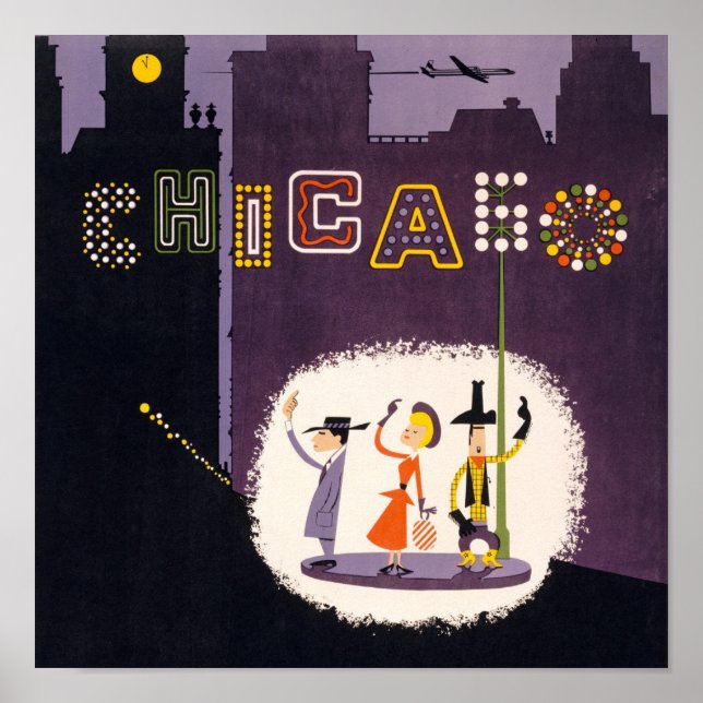 Chicago Illinois Vintage Retro Travel Poster (Front)