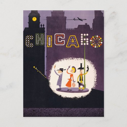 Chicago Illinois Vintage Retro Travel Poster Postcard