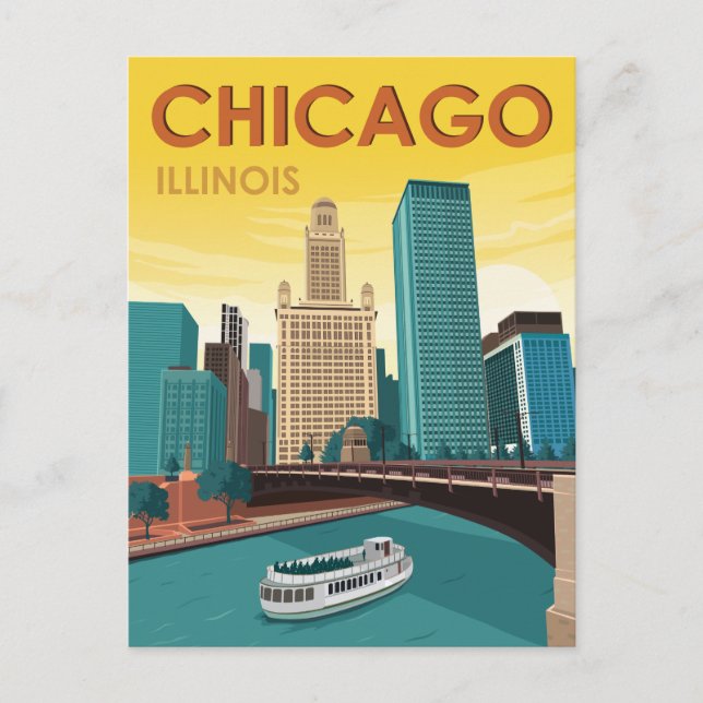 Chicago Illinois Vintage Save the Date Postcard (Front)